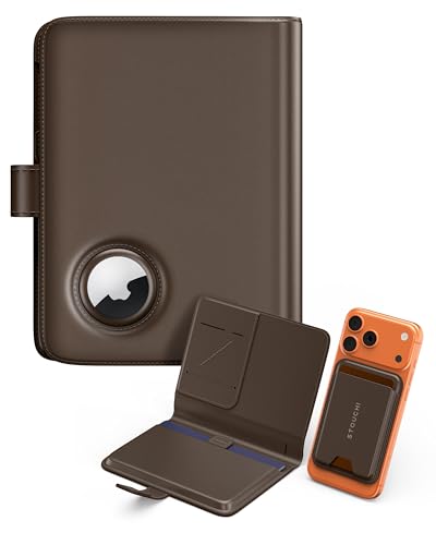 Stouchi AirTag Passport Holder, Passport Holder with Detachable Magnetic Card Case, RFID-blocking, 1-Second Pull Strap & One-Hand Access, Premium Vegan Leather Travel Document Organizer - color: Coffee Brown