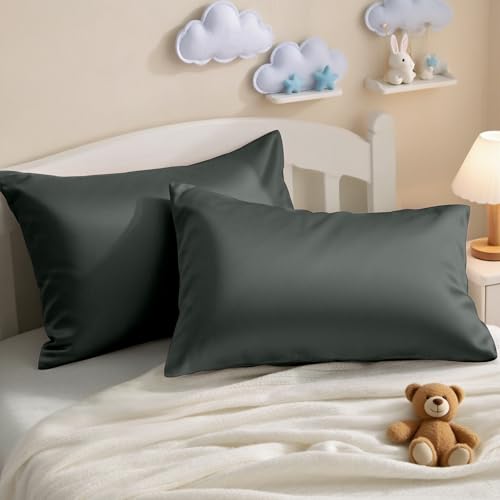 NTBAY Egyptian Cotton Toddler Pillowcases - Set of 2 - Travel Pillow Cases - 500 Thread Count Cotton 13x18 Pillow Covers - Envelope Closure Nursery Pillowcases, 13x18 Inches, Charcoal Grey - color: Charcoal Grey