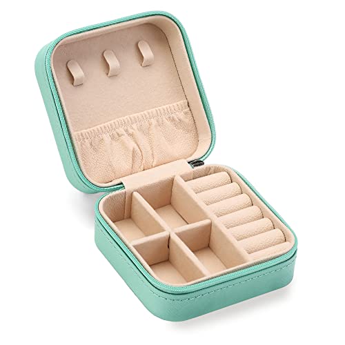 ZPROW Travel Jewelry Case, Mini Portable Jewelry Travel Boxes, Small Jewelry Organizer for Rings, Earrings, Pendants, Watches, Necklaces, Lipsticks Organizer Storage Holder Case (Cyan Blue) - color: A1 - Cyan Blue 1 Pack