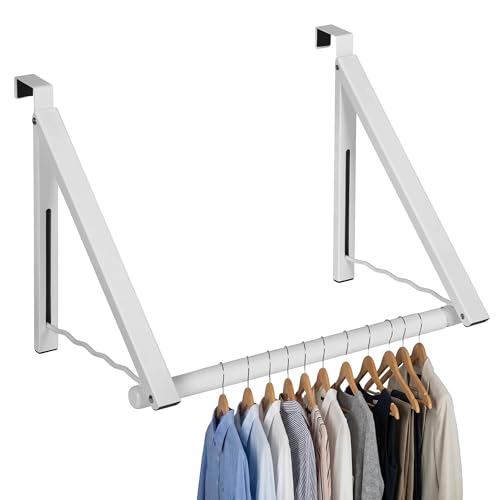 HOLDN’ STORAGE Over The Door Hanger Foldable - Over The Door Rack for Hanging Towels, Coats & Clothes - Over The Door Hanger Hooks for Bedroom, Washroom and Office. - color: White