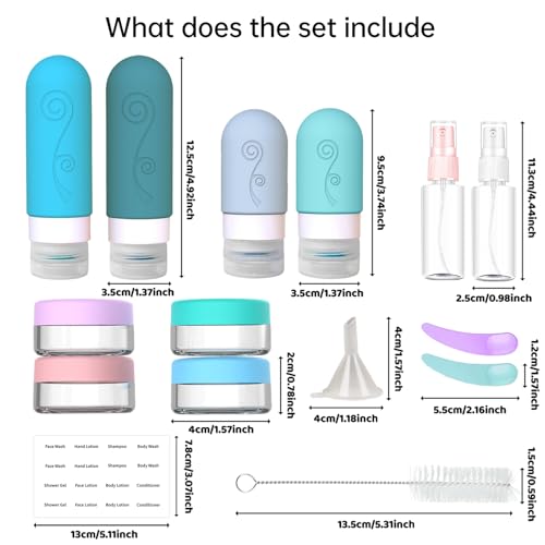 vodvob 16 Pack Travel Bottles Set for Toiletries, TSA Approved Travel Containers Leak Proof Silicone Squeezable Travel Accessories 2oz 3oz for Shampoo Conditioner Lotion Body Wash (BPA Free) (blue) - color: blue