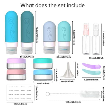 vodvob 16 Pack Travel Bottles Set for Toiletries, TSA Approved Travel Containers Leak Proof Silicone Squeezable Travel Accessories 2oz 3oz for Shampoo Conditioner Lotion Body Wash (BPA Free) (blue) - color: blue