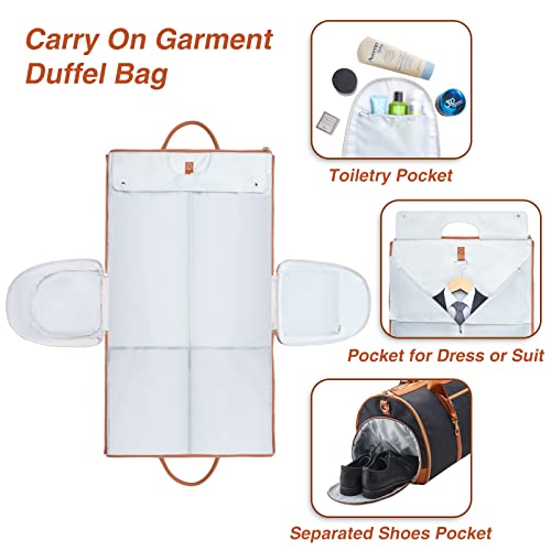 Garment Bag for Travel, Convertible Carry-On Duffel with Shoe Compartment, Waterproof & Wrinkle-Free Suit Carrier for Business Trips & Weekend Getaways, Foldable & Lightweight - color: Brown