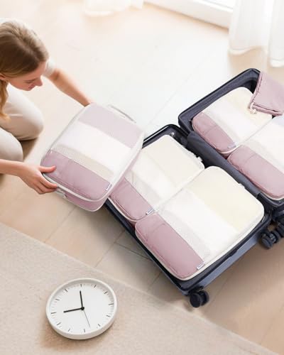 Narwey 6 Set Compression Packing Cubes for Travel Kids Women, Lightweight Packing Organizers Bag for Carry on Luggage Suitcase Duffle Bags (Pink) - color: Pink