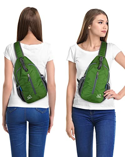 WATERFLY Crossbody Sling Backpack Sling Bag Travel Hiking Chest Bag Daypack - color: Z-army Green