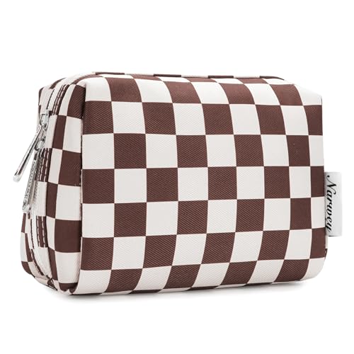 Narwey Small Checkered Makeup Bag for Purse Mini Cosmetic Bag Travel Makeup Pouch Zipper Pouch Cute Make up Bags with Compartments for Women Girls (Dark Checkerboard, Small) - color: YB-Dark Checkerboard, style: Small
