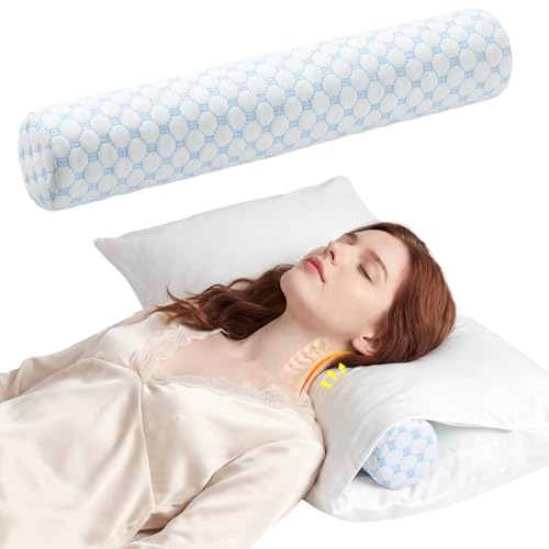 Neck Roll Cervical Pillow for Neck Pain Relief - Memory Foam Neck Pillow for Bed | Round Neck Pillows for Sleeping (Cool-Blue, X-Small - 3.5" H) - color: Cool-blue, size: X-Small - 3.5" H