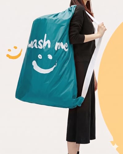 HOMEST 2 Pack XL Wash Me Travel Laundry Bag with Strap, Dirty Garments Organizer, Large Enough to Hold 4 Loads of Clothes, Easy Fit a Hamper or Clothing Basket, Grey and Sky Blue - color: (Ⅲ- With strap )Grey & Sky Blue