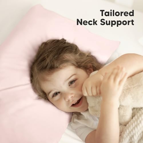 KeaBabies Organic Toddler Pillow with Pillowcase, Jumbo 14X20 - Soft Cotton Toddler Pillows for Sleeping - Machine Washable - Perfect for Travel, Toddler Bed Set (Mist Pink) - color: Mist Pink