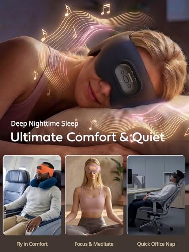 Sleep Headphones for Side Sleepers, Ultra-Thin Adjustable Stereo Speakers, Sleep Mask with Bluetooth 5.4, 64H Playtime, for Sleeping, Travel & Meditation, Unique Gifts for Men Women - color: Midnight Black