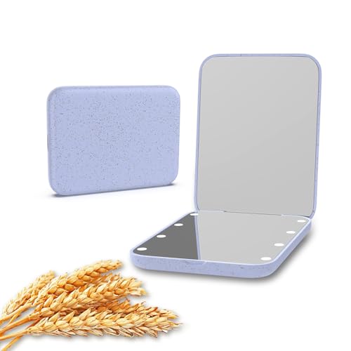 Kintion Wheat Straw Pocket Mirror, 1X/3X Magnification Travel Mirror for Purse, Folding Handheld Mirror, Small Lighted Compact Mirror for Gift, Purple - color: Wheat Straw Purple