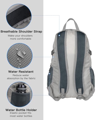 WATERFLY Small Lightweight Packable Backpack: 20l Ultra Light Foldable Travel Hiking Camping Daypack Day Pack for Man Woman - color: Grey3