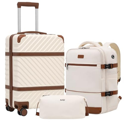 Coolife Luggage Set Suitcase Carry On Luggage PC Hardshell Luggage TSA Lock Spinner Wheels Telescopic Handle - color: White, size: 3 piece set (BP/TB/20)