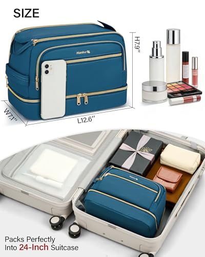 Hanke Travel Toiletry Bag, Lightweight Wide-open Makeup Bag, Dual-Layer Travel Bag for Toiletries Water-Resistant Cosmetic Bags Large Toiletry Bags for Women & Men, Travel Essentials, Navy Blue - color: Navy Blue