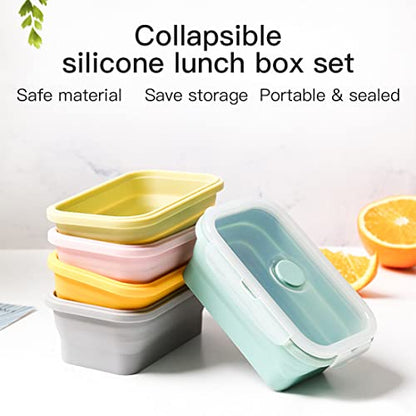 Collapsible Silicone Lunch Bento Box, Portable Food Storage Container Outdoor Picnic Box Space Saving, Microwave, Dishwasher and Freezer Safe, 3 Pcs Set (Green) - color: Green