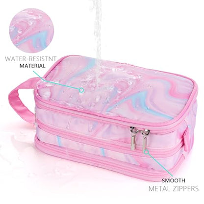 Pink Toiletry Bag for Girls, Travel Toiletry Bag for Teen Girls Cosmetic Bag Makeup Bag Waterproof Hanging Wash Bag Kids Toiletries - color: Fluids-Pink