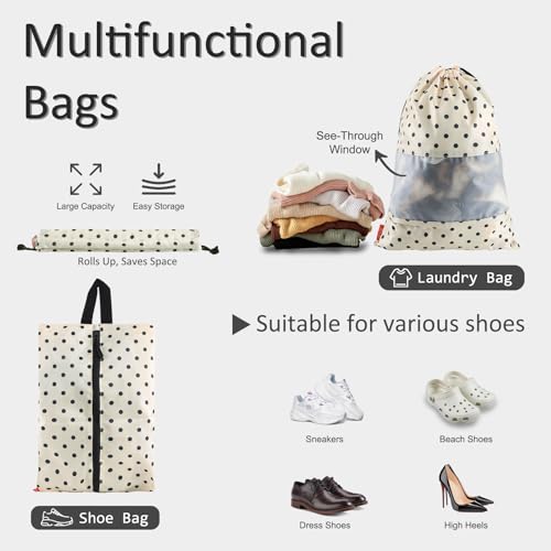 U+U 5 Set Packing Cubes for Travel Essentials Ultralight Luggage Packing Organizers with Laundry Bag and Shoe Bag for Vacation, Business Trip and Camping (Polka Dot) - color: Polka Dot