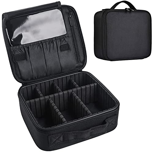 Travel Makeup Case, Cosmetic Train Case Organizer Portable Artist Storage Makeup Bag with Adjustable Dividers for Cosmetics Makeup Brushes Toiletry Jewelry Digital Accessories - Black - color: Black