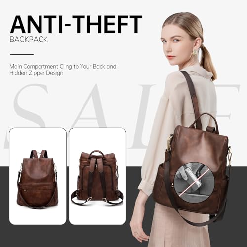 CHERUTY Women Backpack Purse PU Leather Anti-theft Casual Shoulder Bag Fashion Ladies Satchel Bags - color: 1-3 A-brown, size: Medium