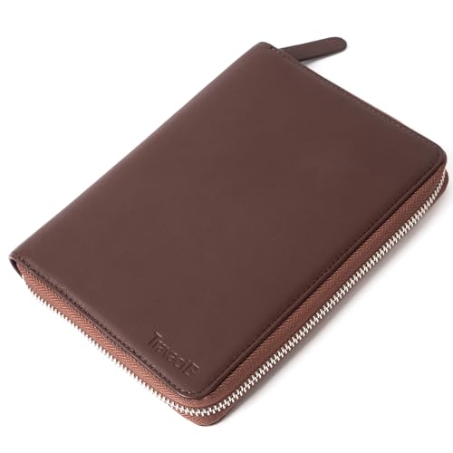 Full Grain Leather Family Passport Holder for 4 Passports - RFID Passport Holder and Travel Document Organizer - Large Leather Travel Wallet for Families - Brown - color: Dark Brown