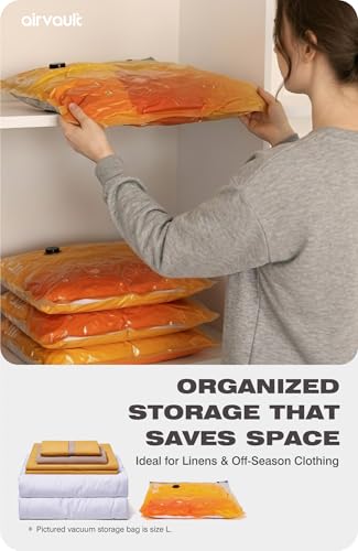 AirVault Vacuum Storage Bags for Travel & Home - Space Saver Compression Packing Bags Set for Clothes, Blankets & Seasonal Storage, Small (4), Medium (8), Large (8) (Orange,20-Pack Combo) - style: 20-Pack | Combo (S/M/L)