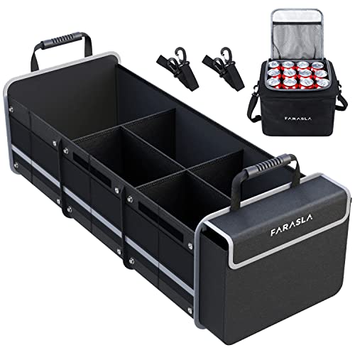Farasla Waterproof Trunk Organizer with Insulated Leakproof Cooler Bag, Foldable Cover, Adjustable Securing Straps (Black) - color: Black