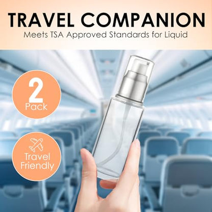 VitalUp 1.7 Oz 50ml Refillable Luxury Clear Glass Lotion Travel Pump Bottle with Silver Cap for Cosmetics, Lotion, Body Cream, Sanitizers, Cream, Foundation (Pack of 2) - size: 50 ml (2 Pack)