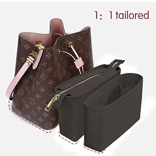 Felt Tote Bag organizer with Zipper Small Purse Organizer Insert With 2 Packs fits NeoNoe Series,Black - color: Black