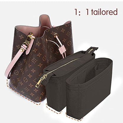 Felt Tote Bag organizer with Zipper Small Purse Organizer Insert With 2 Packs fits NeoNoe Series,Black - color: Black