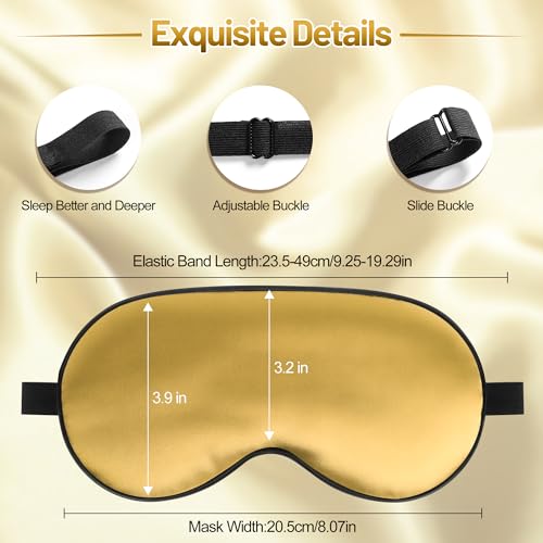 Sleep Mask, Silk Eye Mask for Sleeping with Adjustable Strap, Blindfold Eyeshade for Men & Women, Comfortable & Soft Eye Cover Eyeshade for Night Sleep (Gold) - color: Gold