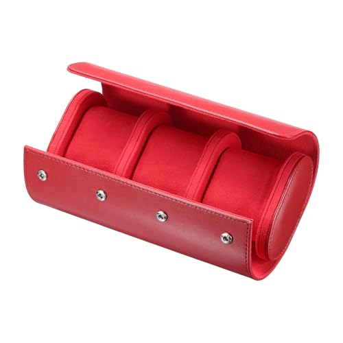 uxcell Leather Watch Travel Case Single Watch Roll Storage Box Organizer for Men Women Watch Holding Storaging Displaying, 3 Slot, Red - color: Red, size: 20.5x10x7 cm