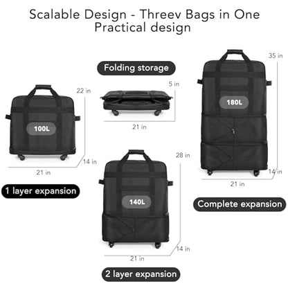Suitcases with Wheels, Expandable Foldable Luggage Bag, Collapsible Rolling Travel Bag for Men Women, Lightweight Duffel Bag with Spinner Wheel (X Large)