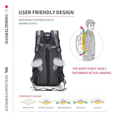 Bseash 50L Hiking Backpack, Water Resistant Lightweight Outdoor Sport Daypack Travel Bag for Camping Climbing Skiing Cycling (Red - No Shoe Compartment) - color: Red - No Shoe Compartment