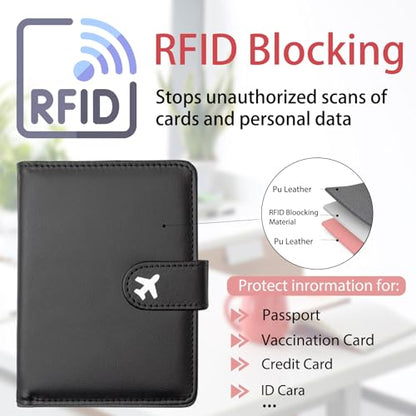 Passport Holder, Travel Wallet Cover with Pen Loop | Cute RFID Blocking Leather Case with Magnetic Closure for Travel Essentials-Black - color: S-Black