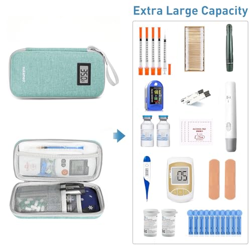 suzamed Insulin Cooler Travel Case,EVA Insulation Travel Medicine Kit with Temperature Display for Diabetes Care,Insulin Pen and Other Diabetic Supplies (Green-Temp) - color: Green
