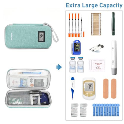 suzamed Insulin Cooler Travel Case,EVA Insulation Travel Medicine Kit with Temperature Display for Diabetes Care,Insulin Pen and Other Diabetic Supplies (Green-Temp) - color: Green