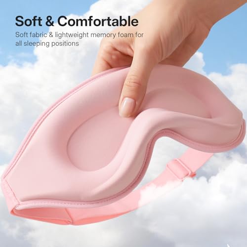 LitBear Long Lash Sleep Mask for Women Men Side Sleeper, 3D Contoured Light Blocking Sleeping Mask, Soft Comfortable Eye Mask Sleep with Adjustable Strap, Pouch for Travel, Pink - color: Pink