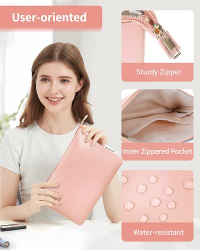 Narwey Small Makeup bag for Purse, Small Makeup Pouch for Purse Cosmetic Bag with Zipper, Cute PU Leather Make up Pouch for Women Girls (Pink) - color: A-Pink