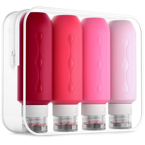 Gemice Travel Bottles for Toiletries, Tsa Approved Travel 6oz Size Containers with Clear Bag, BPA Free Leak Proof Travel Tubs Refillable Liquid Travel Accessories for Cometic Shampoo Lotion - color: Pink, size: 6oz(180ml)