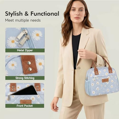 HOMESPON Insulated Lunch Bag for Women Men Adults Lunch Tote with Front Pocket Lunch Box Container Cooler Bag for Work Picnic (Blue Daisy) - color: Blue Daisy