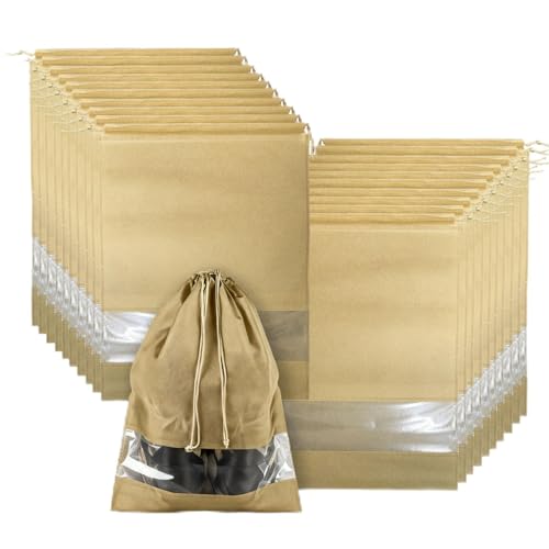 20 Pack Shoe Bags for Travel, 17" x 12.6" Drawstring Shoe Organizers with Clear Window, Breathable Non-Woven Dustproof Pouches for Luggage & Closet (khaki) - color: khaki