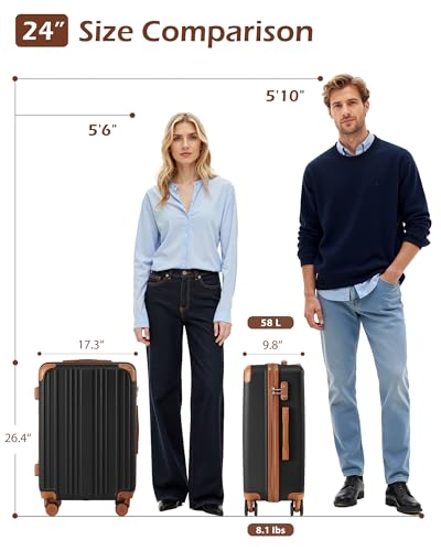 Coolife Luggage, Suitcase with Durable and Lightweight, Checked Luggage with ABS Hardshell, Dual Spinner Wheels, TSA Lock, and YKK Zipper(apricot black, M(24in)) - color: apricot black, size: M(24in)