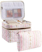 HBselect 2Pcs Travel Makeup Bag, Large Cotton Quilted Makeup Bag Cosmetic Bag Cute Make up Bag Toiletry Bags for Women Girls - color: 2PCS-Quilted Makeup Bag 3
