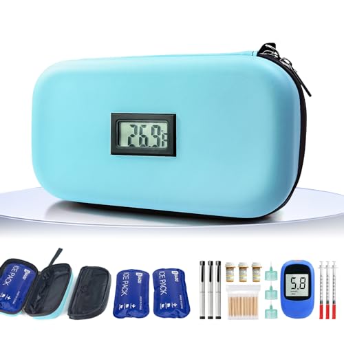 Gosemai TSA Approved Insulin Cooler Travel Case Medication Cooler for Travel with Thermometer Temperature Display Diabetic Medication Organizer Medical Travel Cooler Bag with 2 Ice Pack (Light Blue) - color: Light Blue