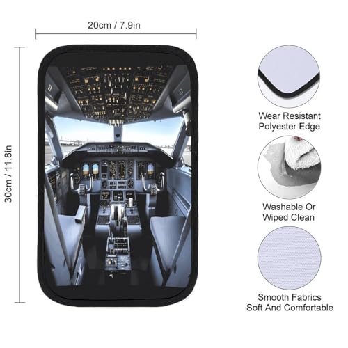 Airplane Cockpit Car Center Console Cover Pad,Airplane Cockpit Printed Universal Armrest Cover Pads Waterproof Vehicle Armrest Protector for Most Cars,Trucks and SUV