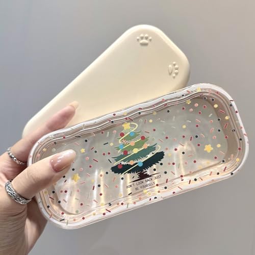 Cute hard shell bow glasses case cat transparent glasses case sunglasses glasses Size is 6.9 x 3.2 x 1.2inches - color: Case - Christmas Tree