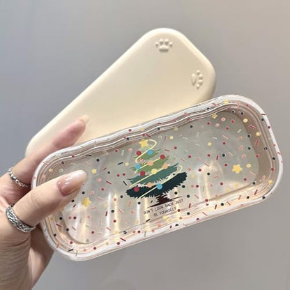 Cute hard shell bow glasses case cat transparent glasses case sunglasses glasses Size is 6.9 x 3.2 x 1.2inches - color: Case - Christmas Tree
