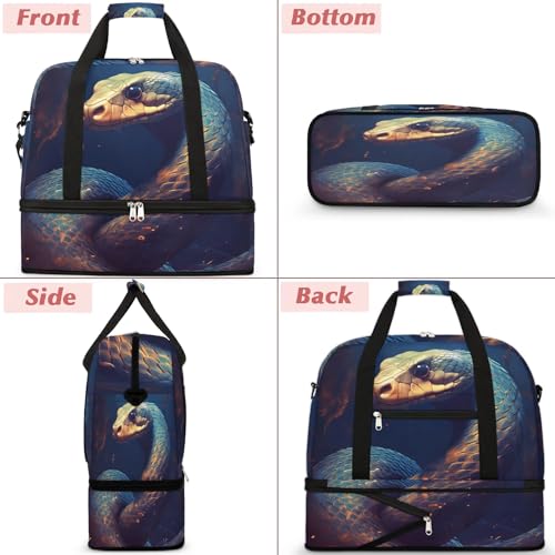 Travel Duffle Bags With Shoes Compartment for Women Men Funny Animal Snake Lightweigh Sports Tote Gym Bag Foldable Canvas Weekender Overnight Carry On Luggage Handle Bag - color: print 11