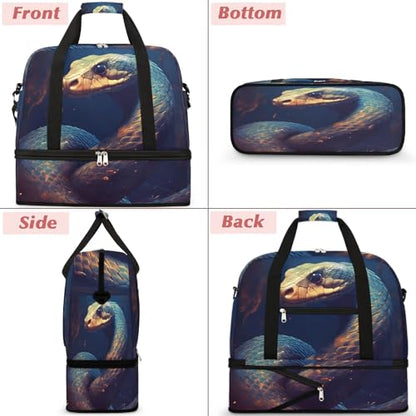 Travel Duffle Bags With Shoes Compartment for Women Men Funny Animal Snake Lightweigh Sports Tote Gym Bag Foldable Canvas Weekender Overnight Carry On Luggage Handle Bag - color: print 11