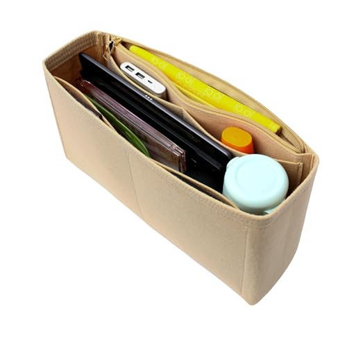 Surblue Purse Organizer Insert for Handbags, Felt Bag Organizer with Zippers Handbag Shaper Pouch for Classic 19 Flap Bag, Marmont, Onthego,（Khaki, Slender L） - color: Khaki, size: Slender L